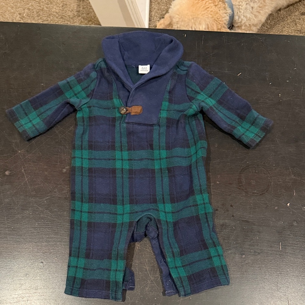 Janie and Jack 0/3 plaid One-Piece Romper in Navy and Green